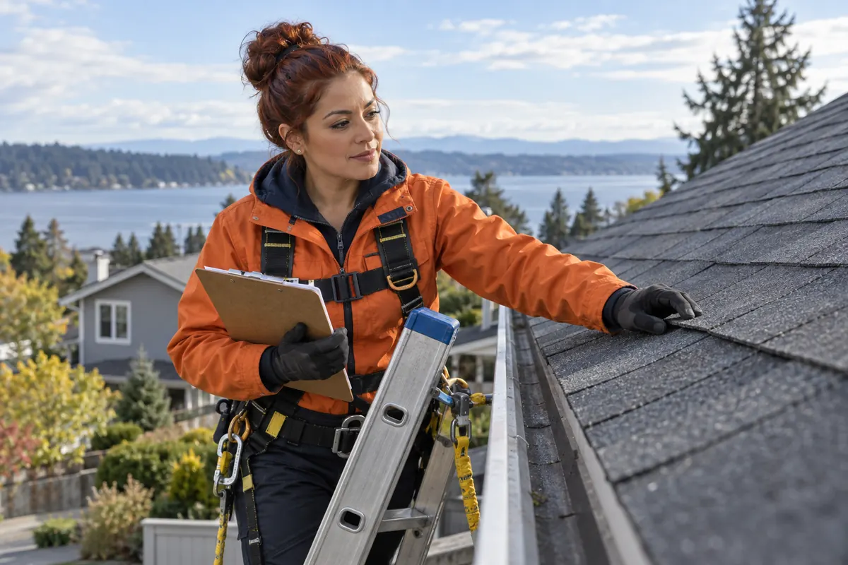 Profesional inspeccionando el techo de una vivienda