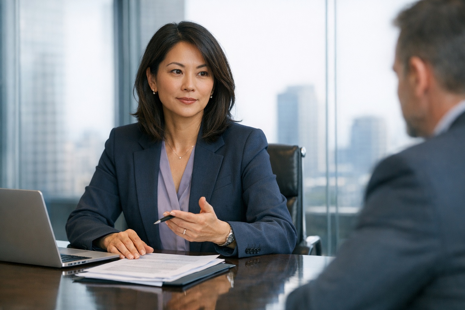 Attorney working in a modern law office