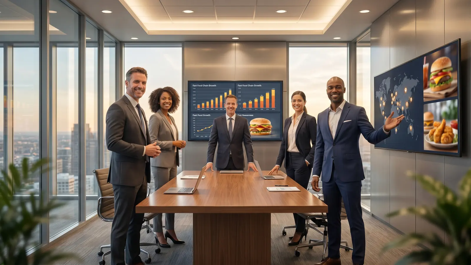 Franchise team working inside a modern branded location